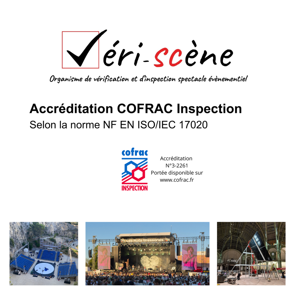Accréditation COFRAC Inspection N° 3-2261 selon la norme NF EN ISO/IEC 17020 - Véri-Scène